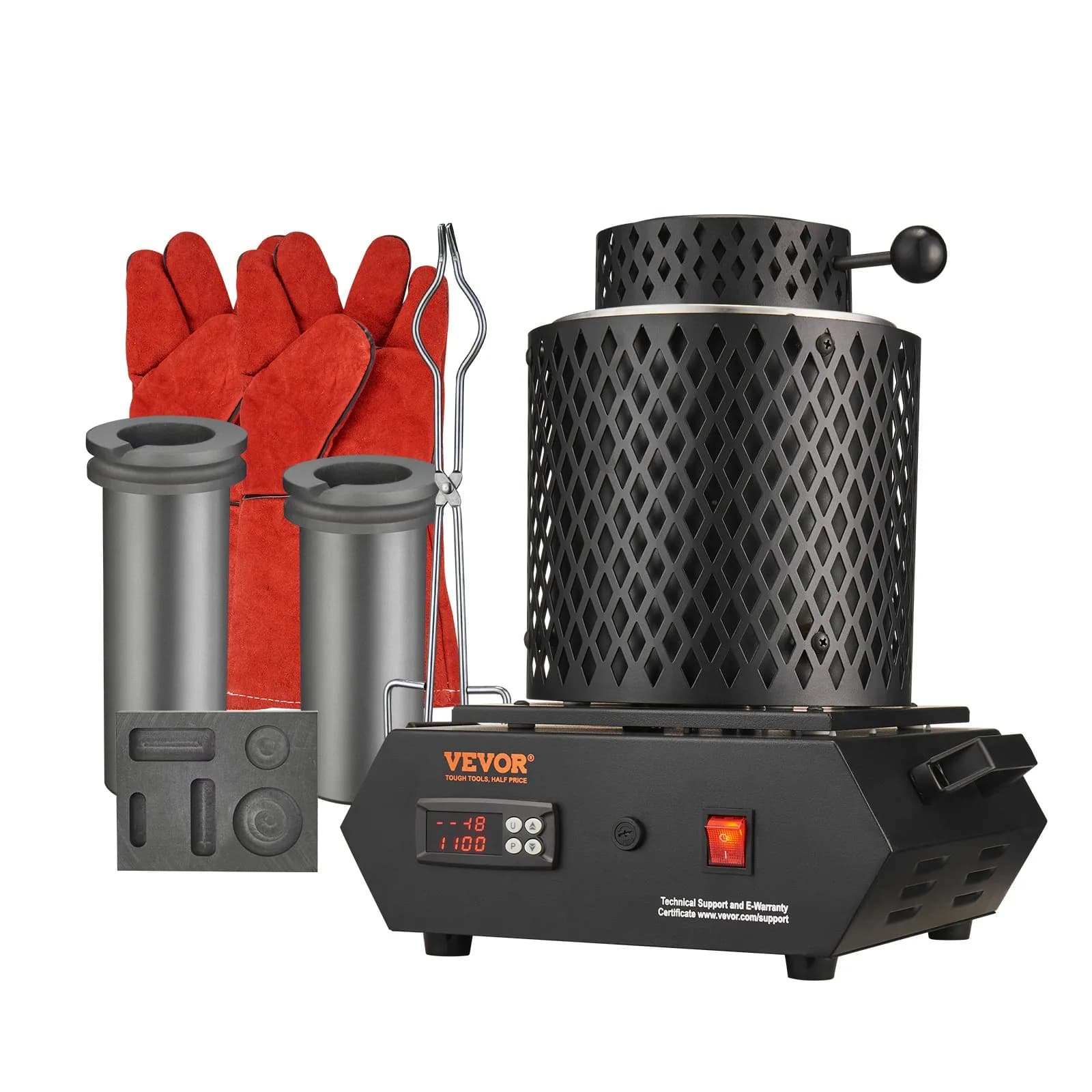 1350W електрическа пещ за топене на метали – 1150°C с графитни тигли