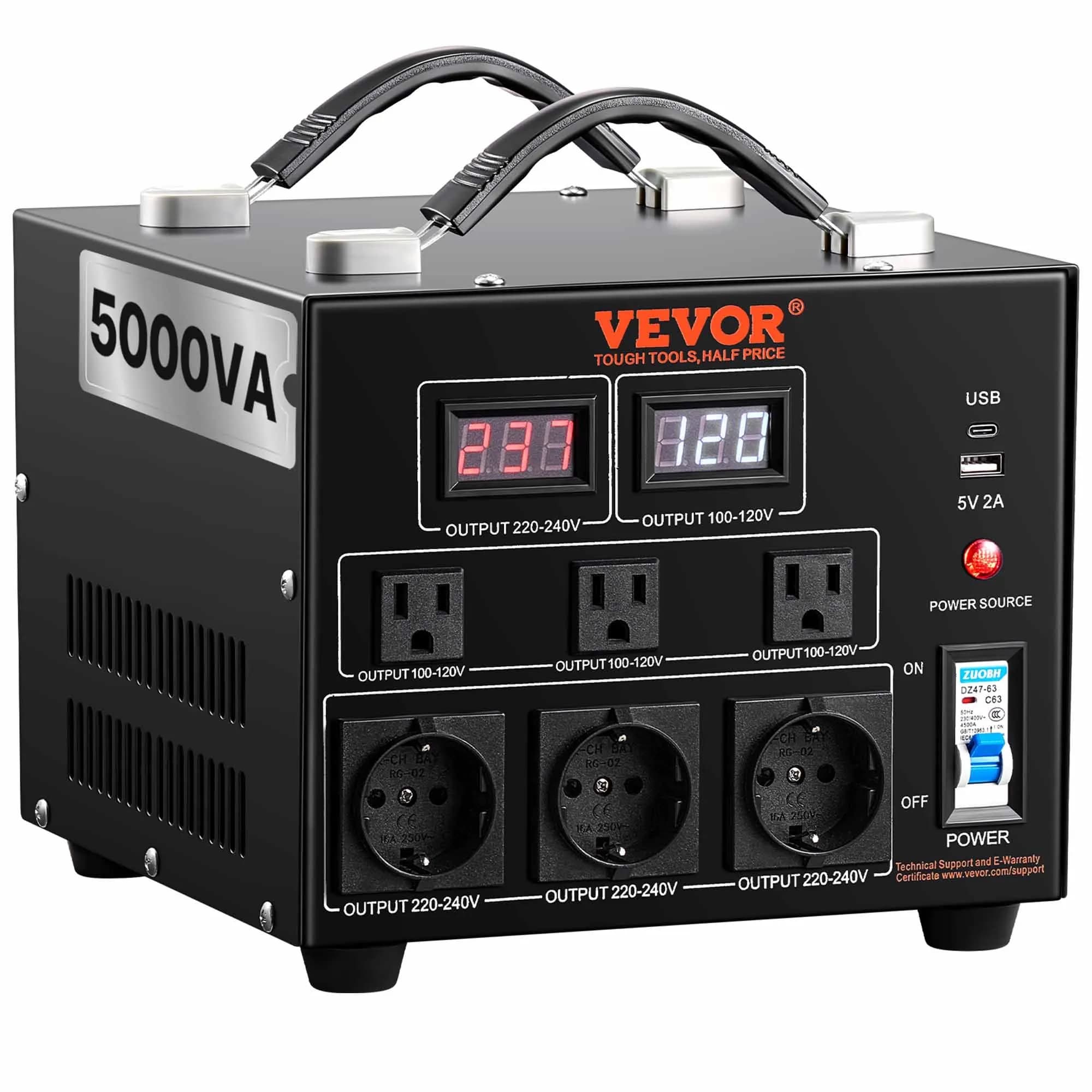 Двупосочен трансформатор 110/220 V, 5000 W, шест гнезда