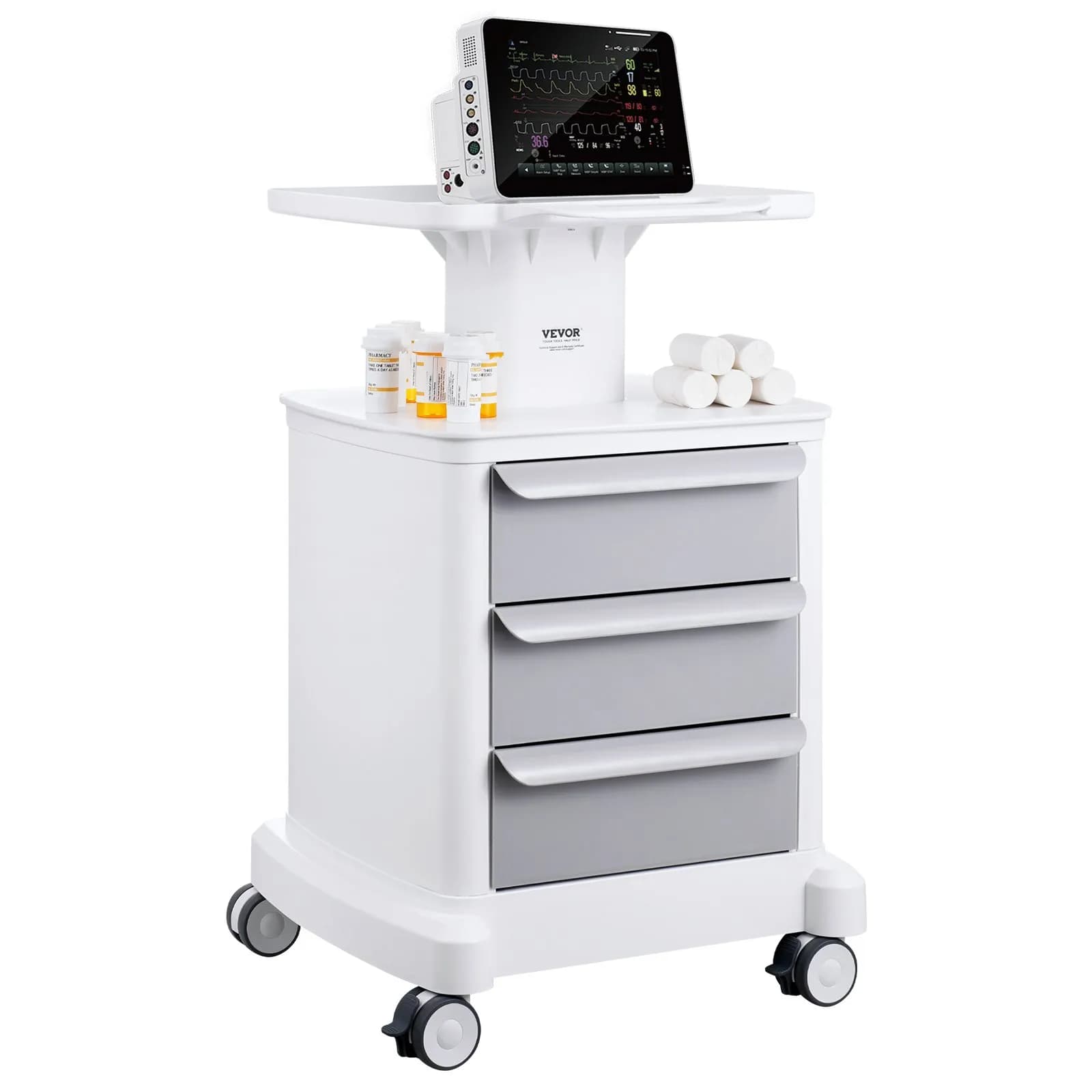 Мобилна количка с 3 чекмеджета и горна тава от ABS