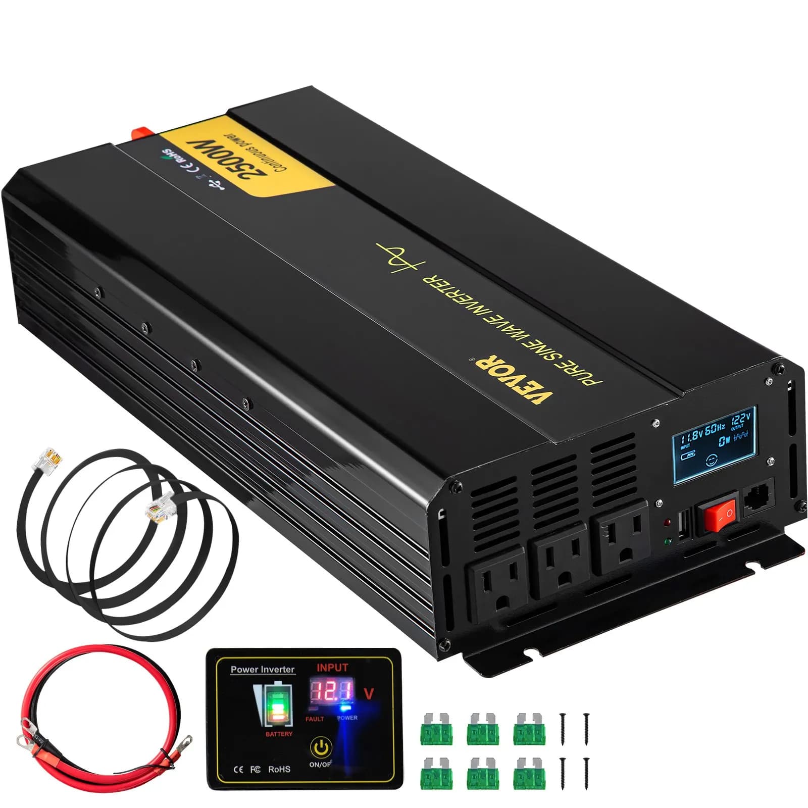 Инвертор с чиста синусоида 2500 W, 12 V към 120 V