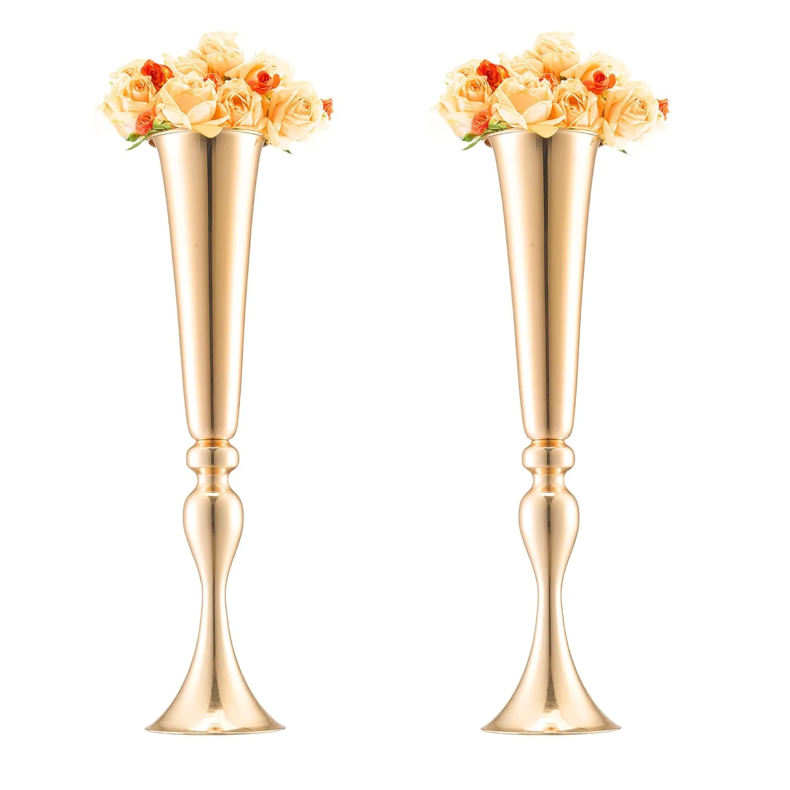 Луксозна метална ваза за цветя (Trumpet Vase) – 56 см височина 2 броя златен цвят
