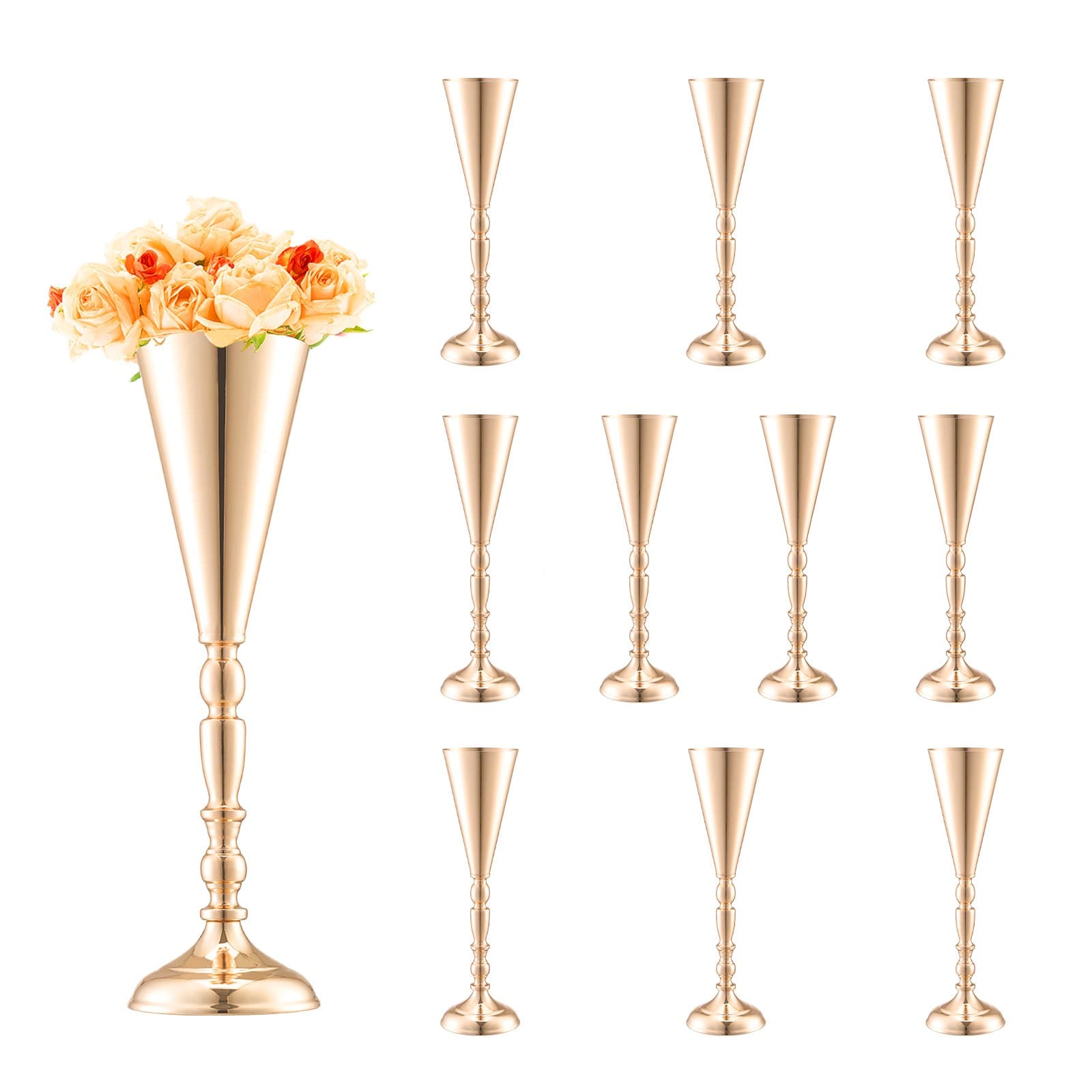 Луксозна метална ваза за цветя (Trumpet Vase) – 43 см височина 10 броя златен цвят