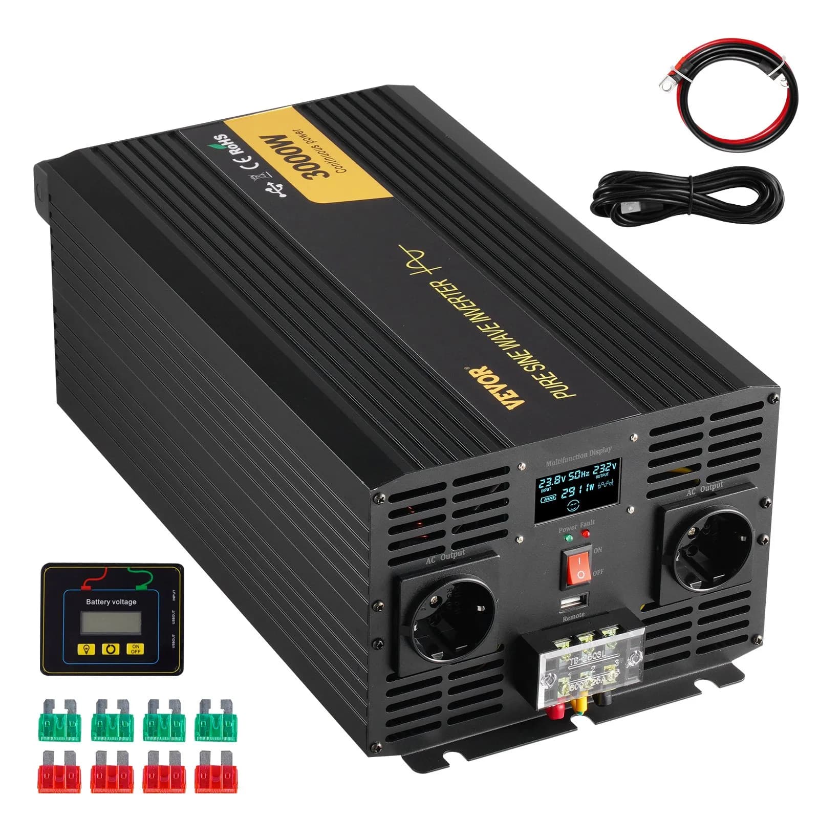 Инвертор с чиста синусоида 3000 W, 24 V към 230 V