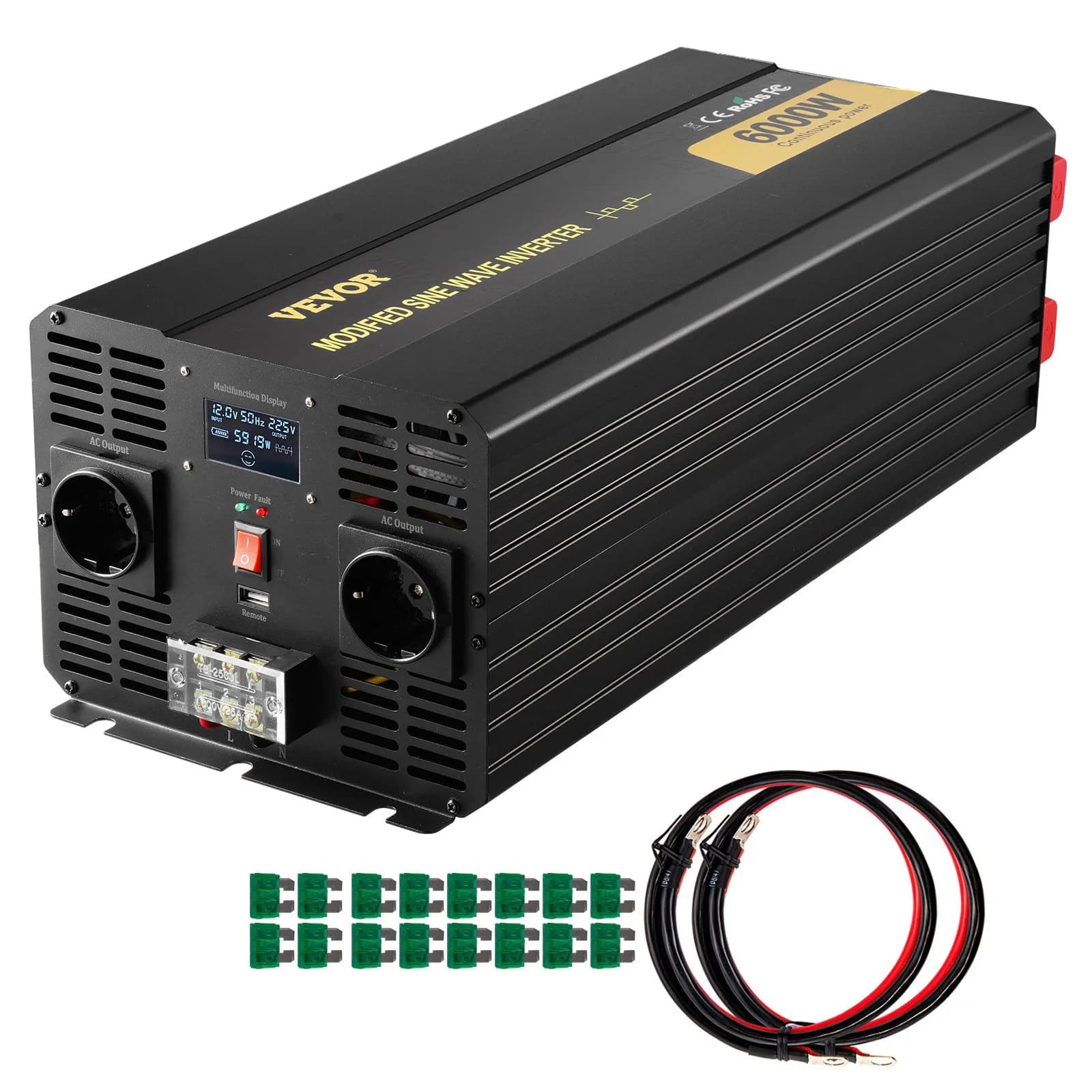 Инвертор с модифицирана синусоида 6000 W, 12 V към 230 V