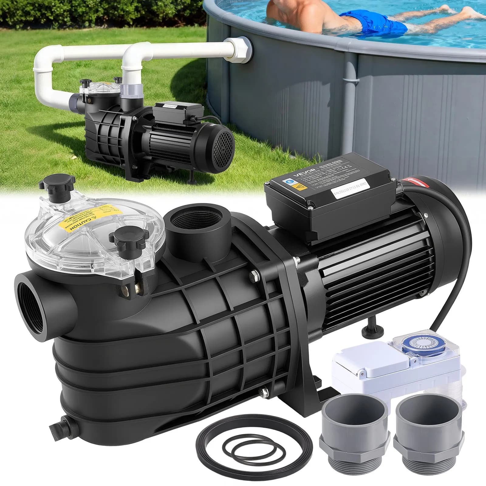 Помпа за басейн 3000W – 35 000 л/ч с таймер и филтър