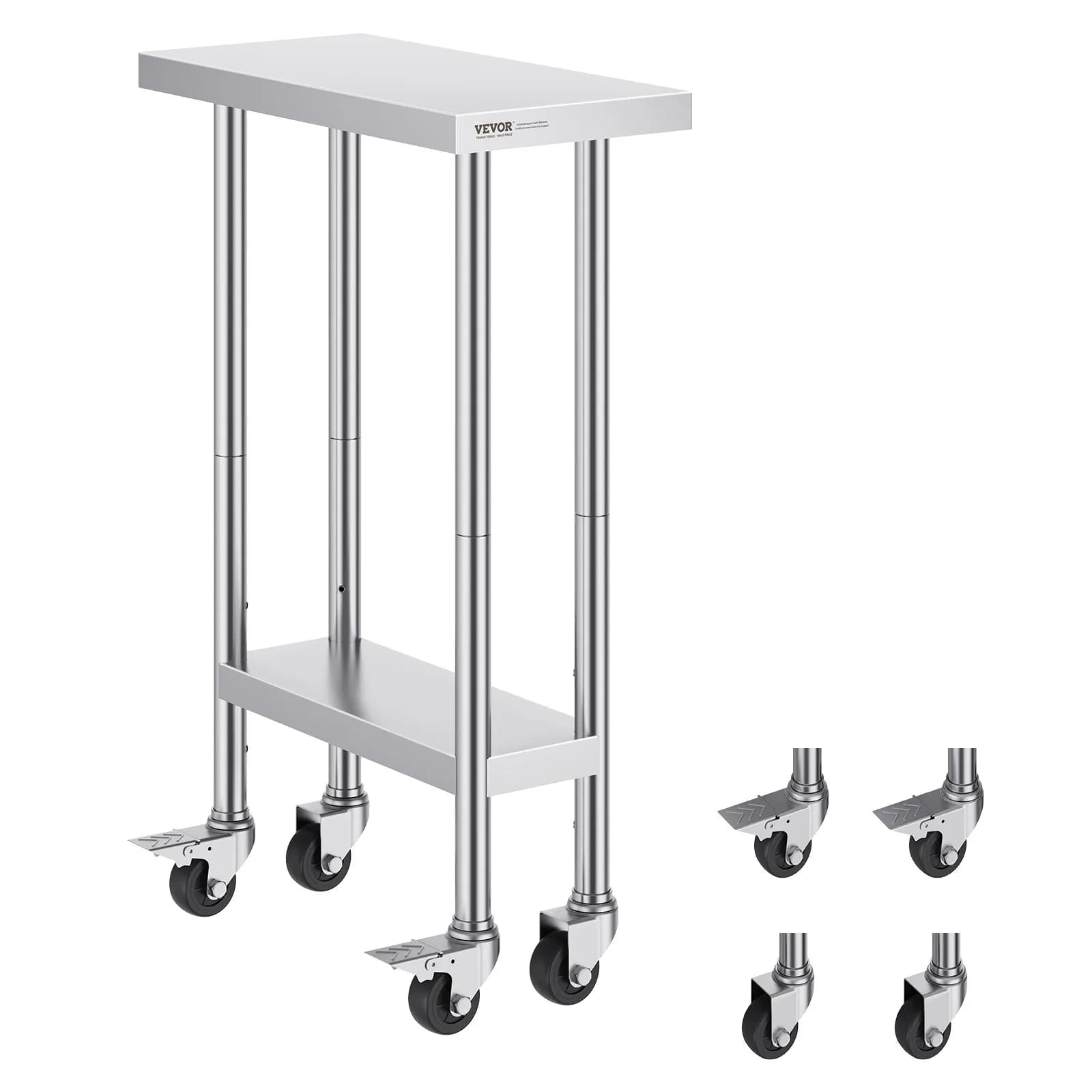 Мини мобилна работна маса 61 × 30,5 см, неръждаема стомана