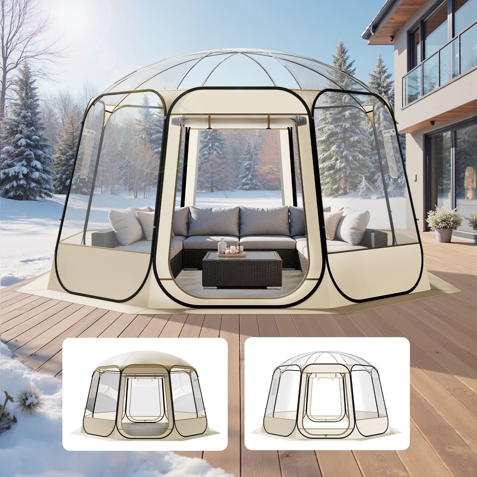 Голяма прозрачна шатра 3.36x3.45 m – Pop-Up иглу за 12 души