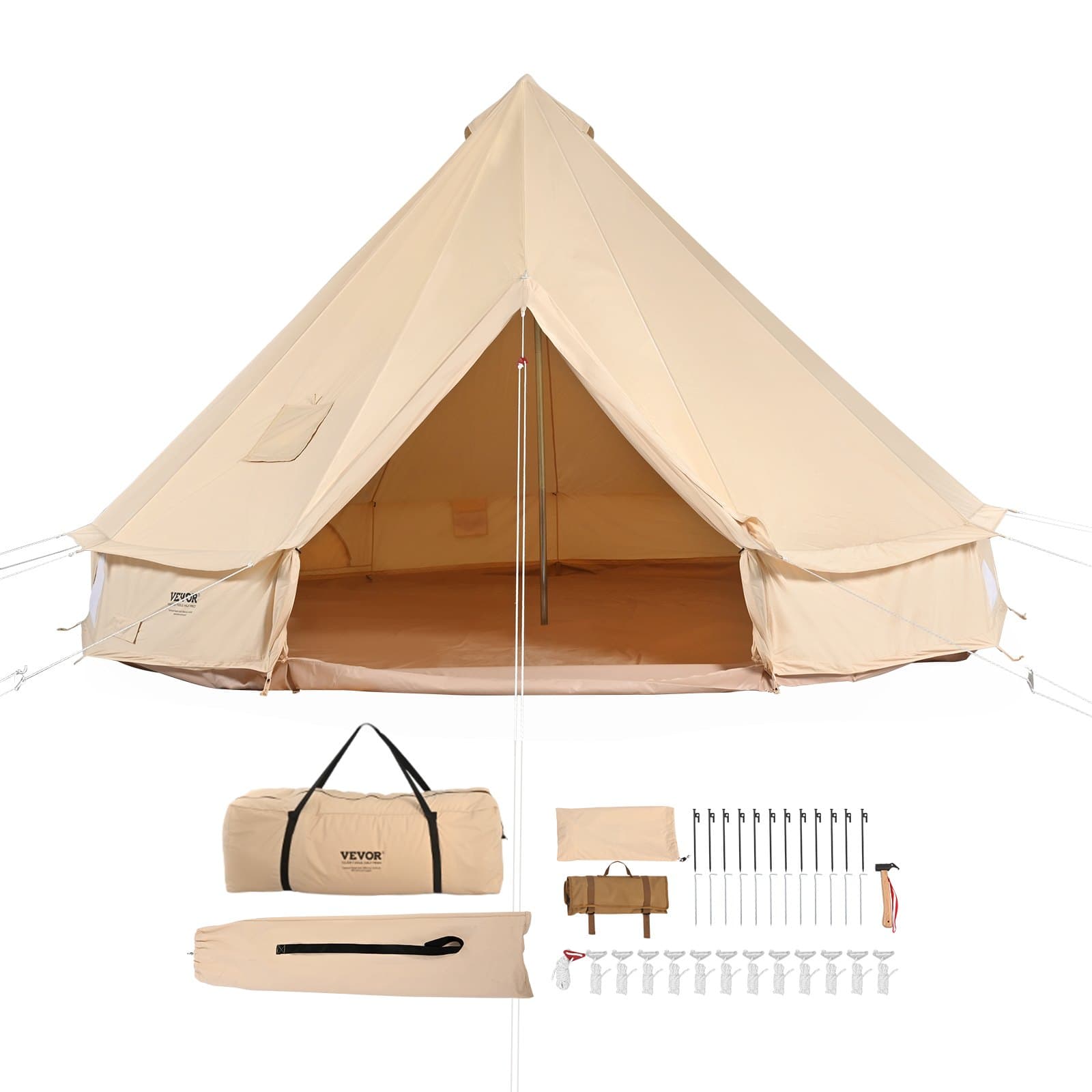 Луксозна Памучна Палатка 5 m – Bell Tent с Огнеупорен Отвор за Печка