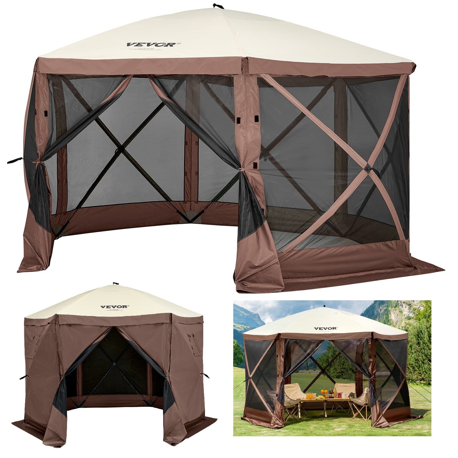 Голяма шестоъгълна Pop-up шатра 3.6x3.6 m – градинска беседка за 8-10 души