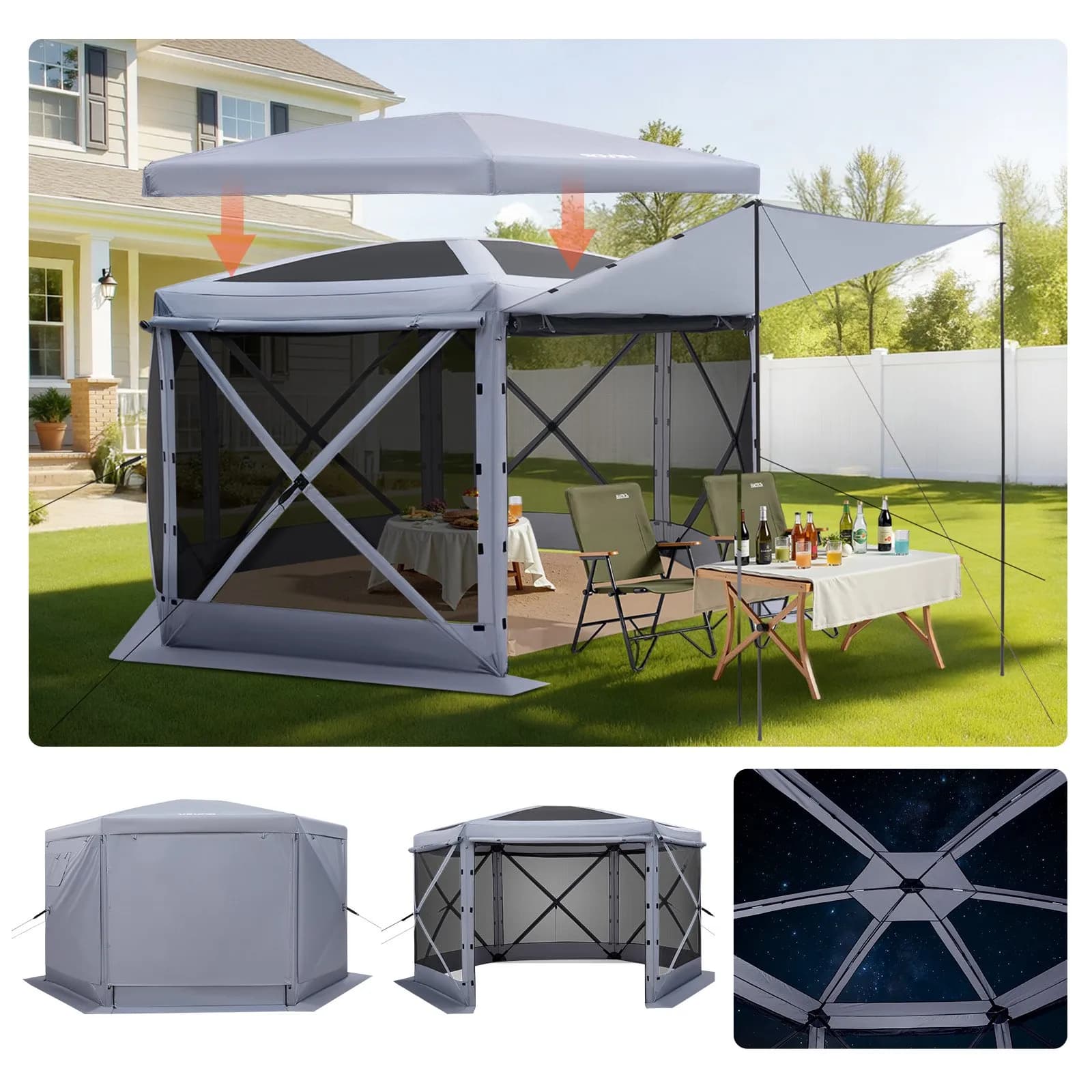 6-странна Pop-up шатра 3.6x3.6 m – защита от слънце и насекоми за 10 души