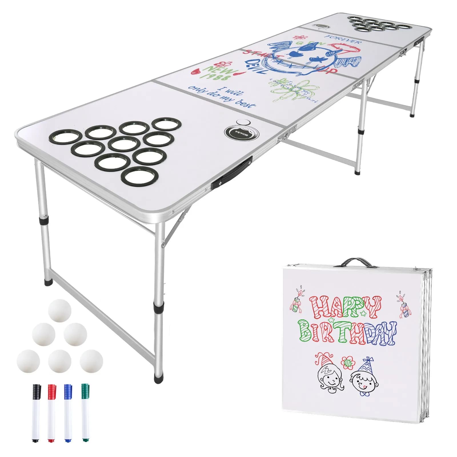 Сгъваема маса за Beer Pong 2,4 м с отвори за чаши