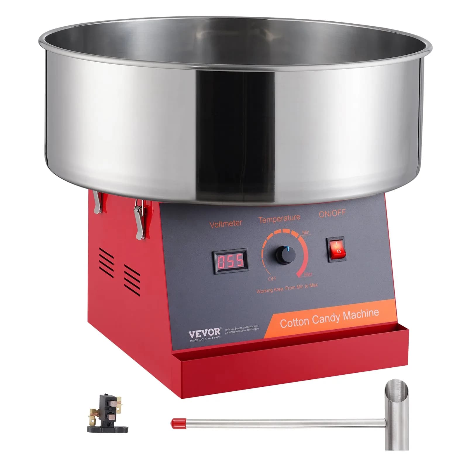 Машина за захарен памук – 1000W червена (Stainless Steel Bowl)