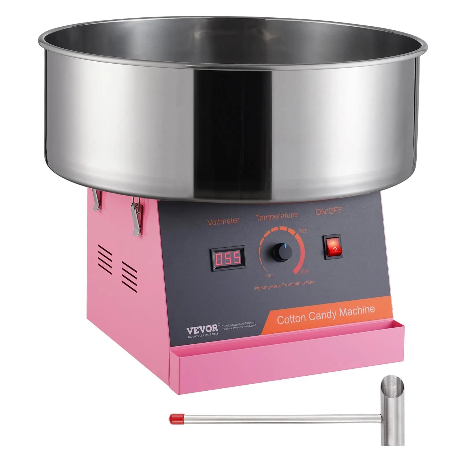Професионална Машина за Захарен Памук – 1000W Розова (Stainless Steel Bowl)