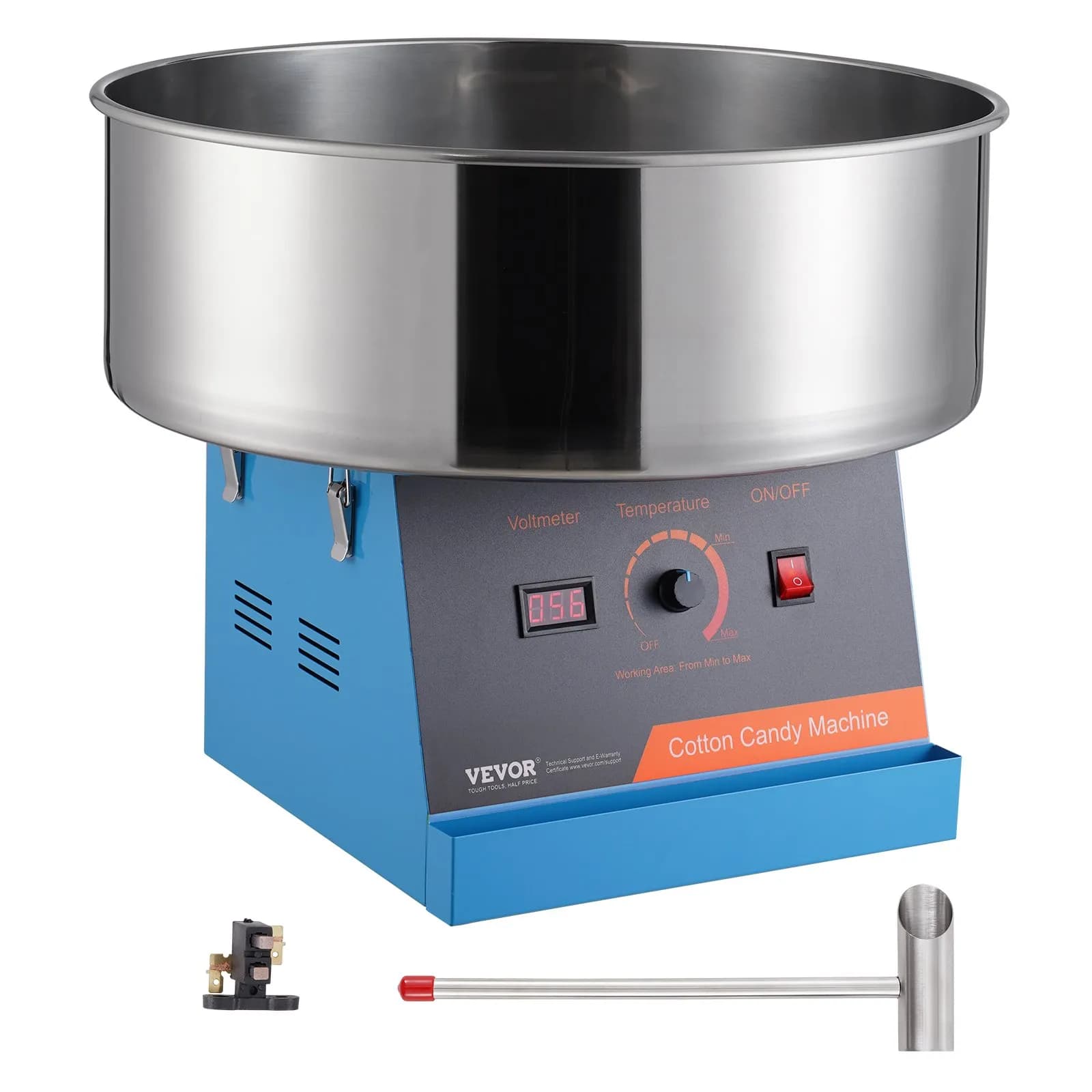 Професионална Машина за Захарен Памук – 1000W Синя (Stainless Steel Bowl)