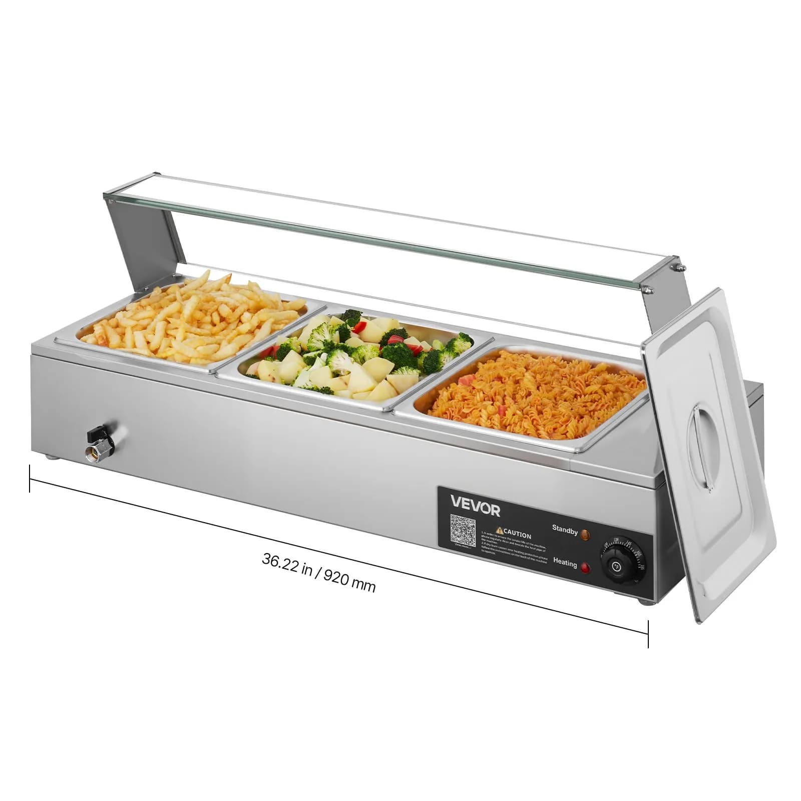 Електрически бен мари 1500 W, три тави 1/2 с кран