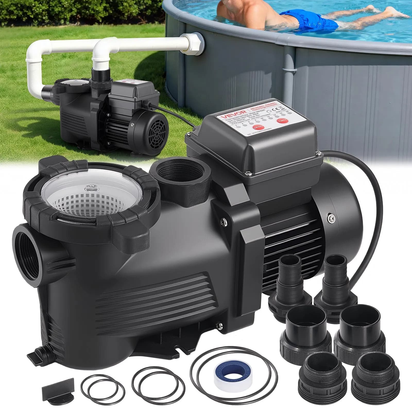 Автоматизирана помпа за басейн 400W – 11 100 л/ч с 24-часов таймер