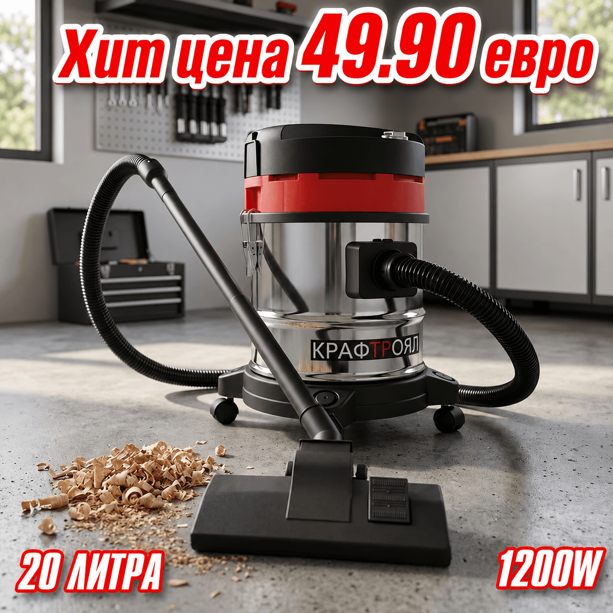 Прахосмукачка KraftRoyal 1200 W, 20 л