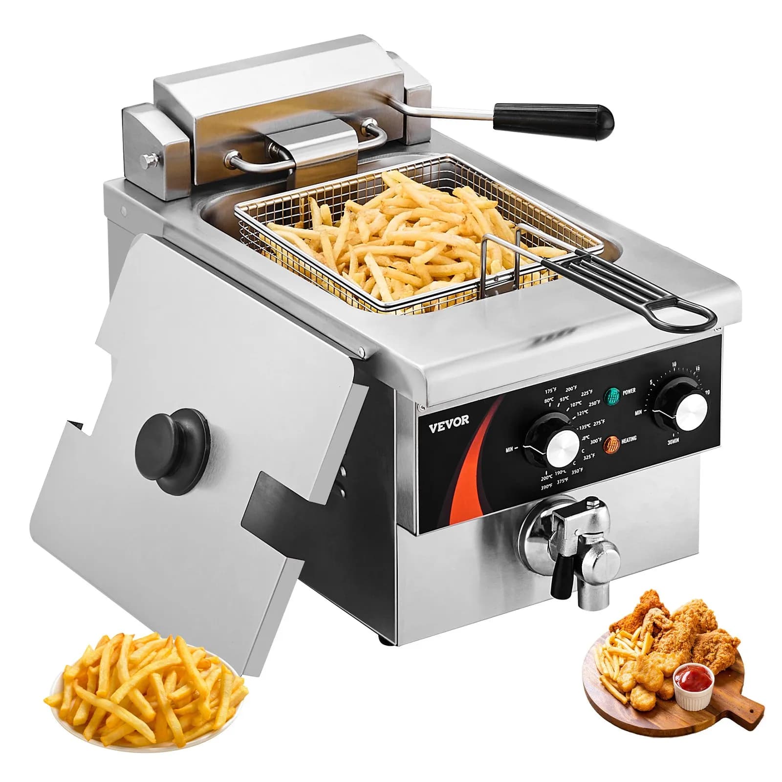Електрически фритюрник 3000 W, 5,9 л олио, с кран