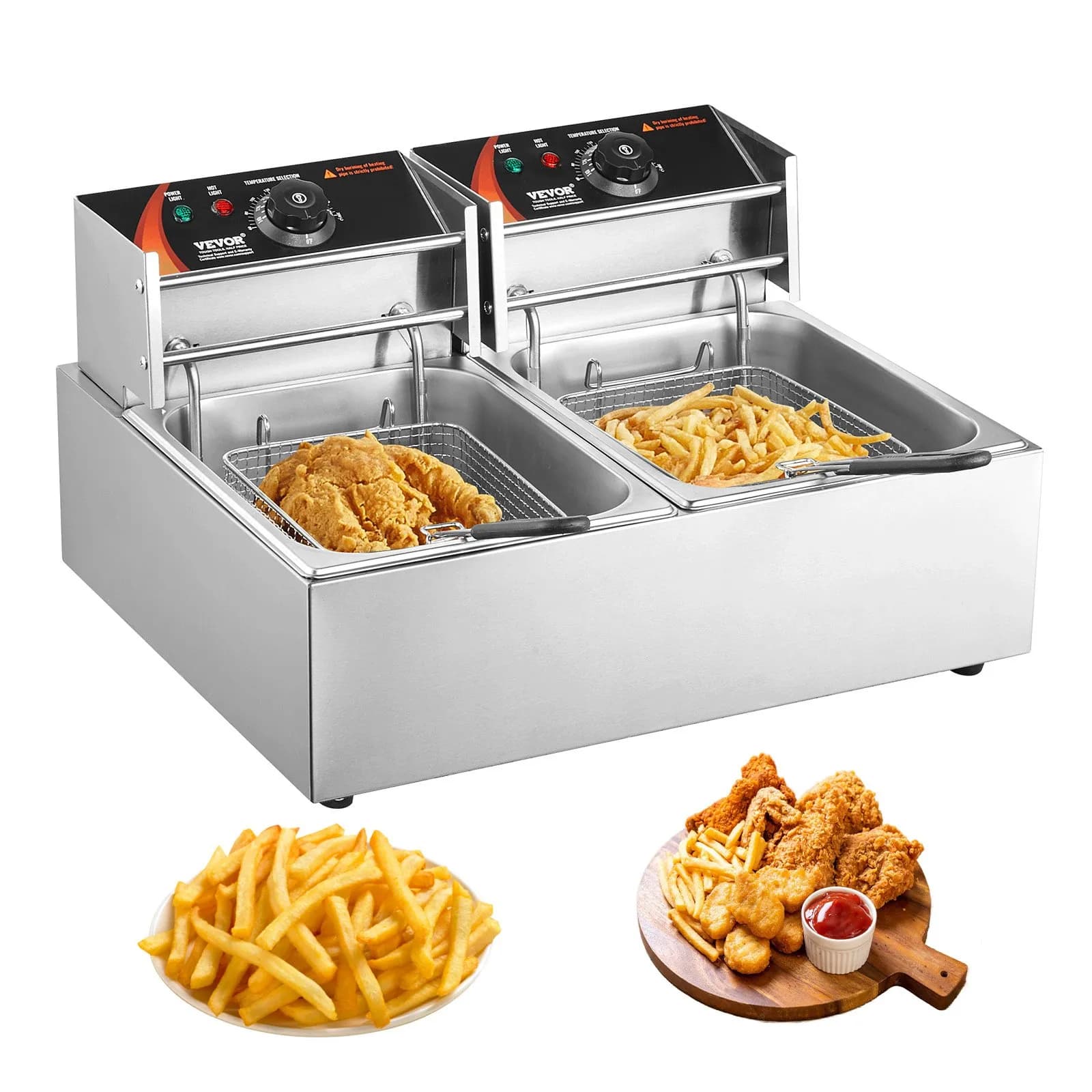 Двоен електрически фритюрник 5000 W, 2×6 л олио