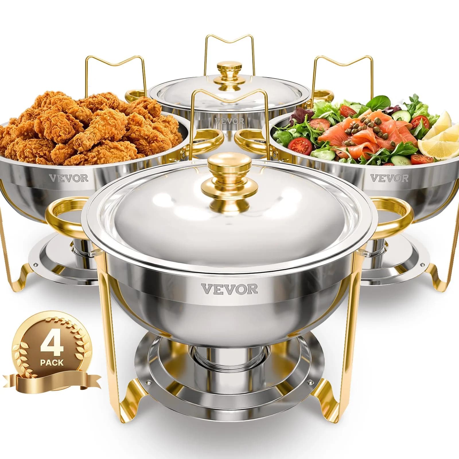 Комплект 4 златни кръгли чафинг съда, 5 Qt