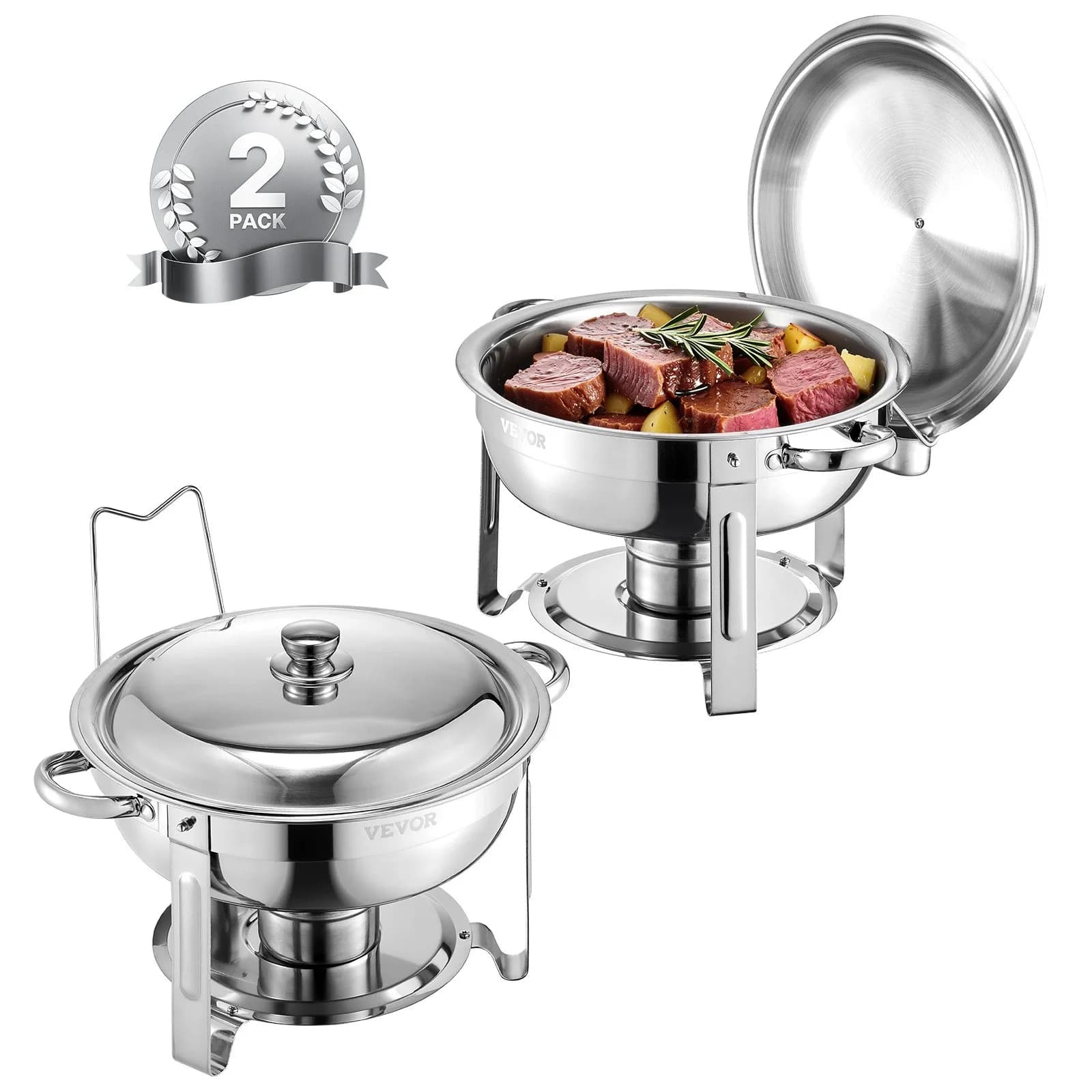 Комплект 2 кръгли чафинг съда от неръждаема стомана, 5 Qt