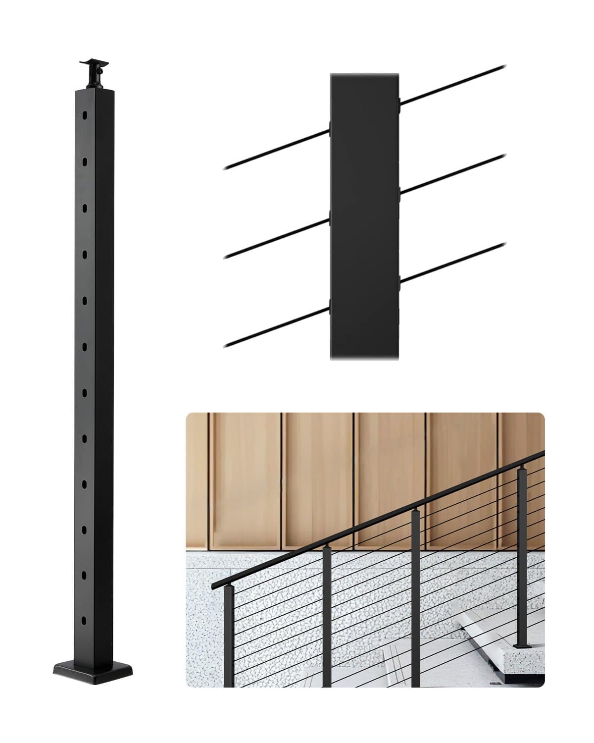 Стълбищен стълб HR-013G, 107 см, 25 × 50 мм, отвори 30°