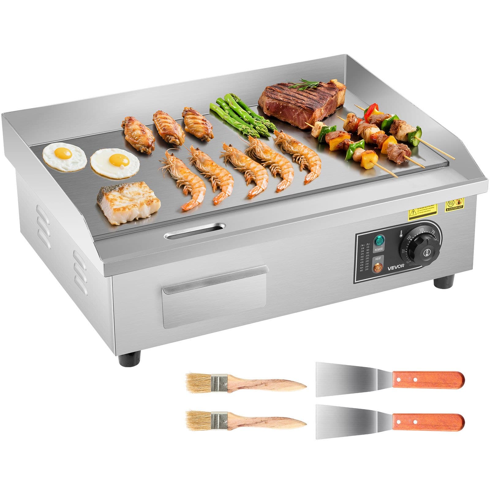 Електрическа скара 3200 W, гладка плоча 8 мм, посочен размер 535 × 300 мм