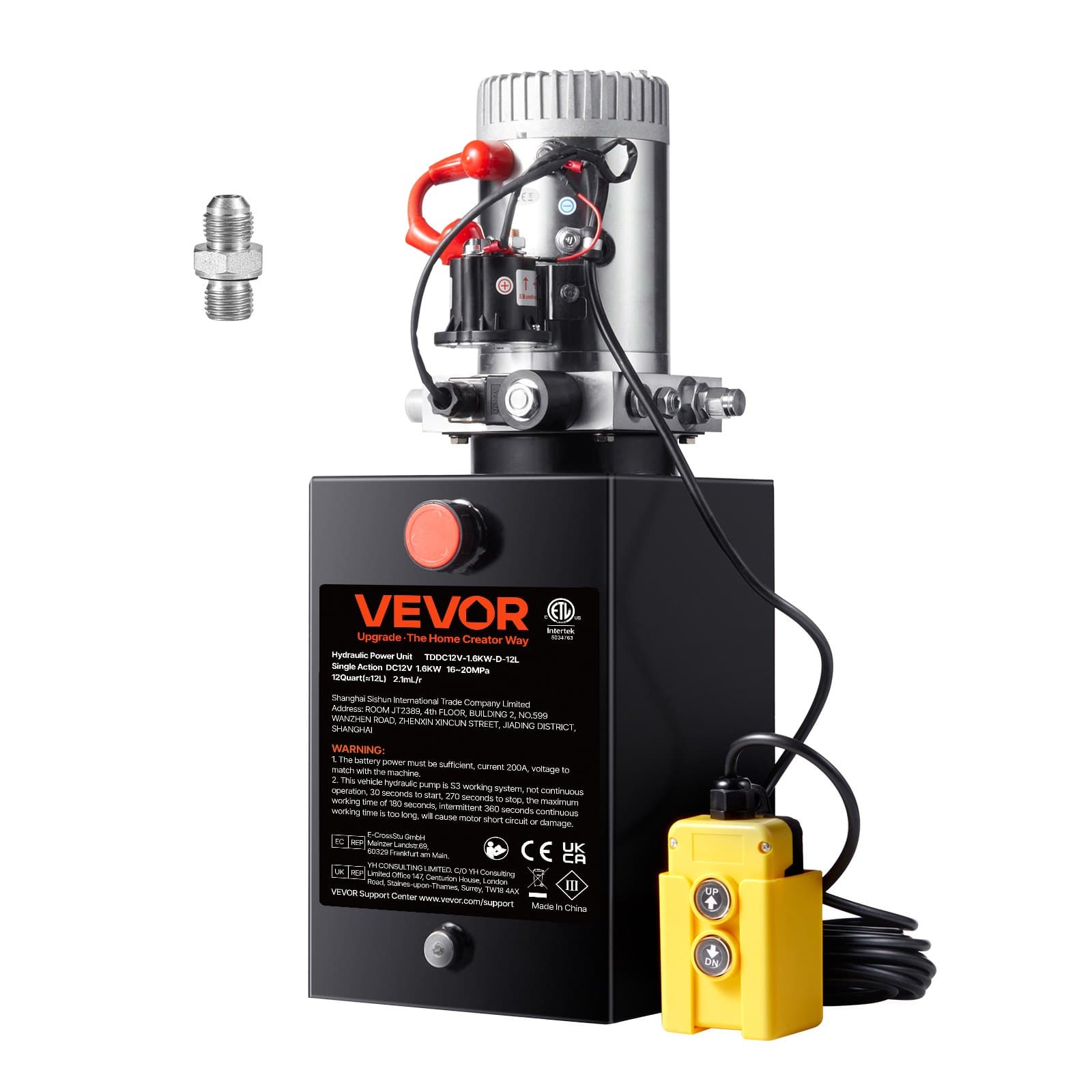 Хидравлична помпена станция 11 4 л едностранно действие DC 12V 1 6 kW 22 MPa 3 4 л/мин