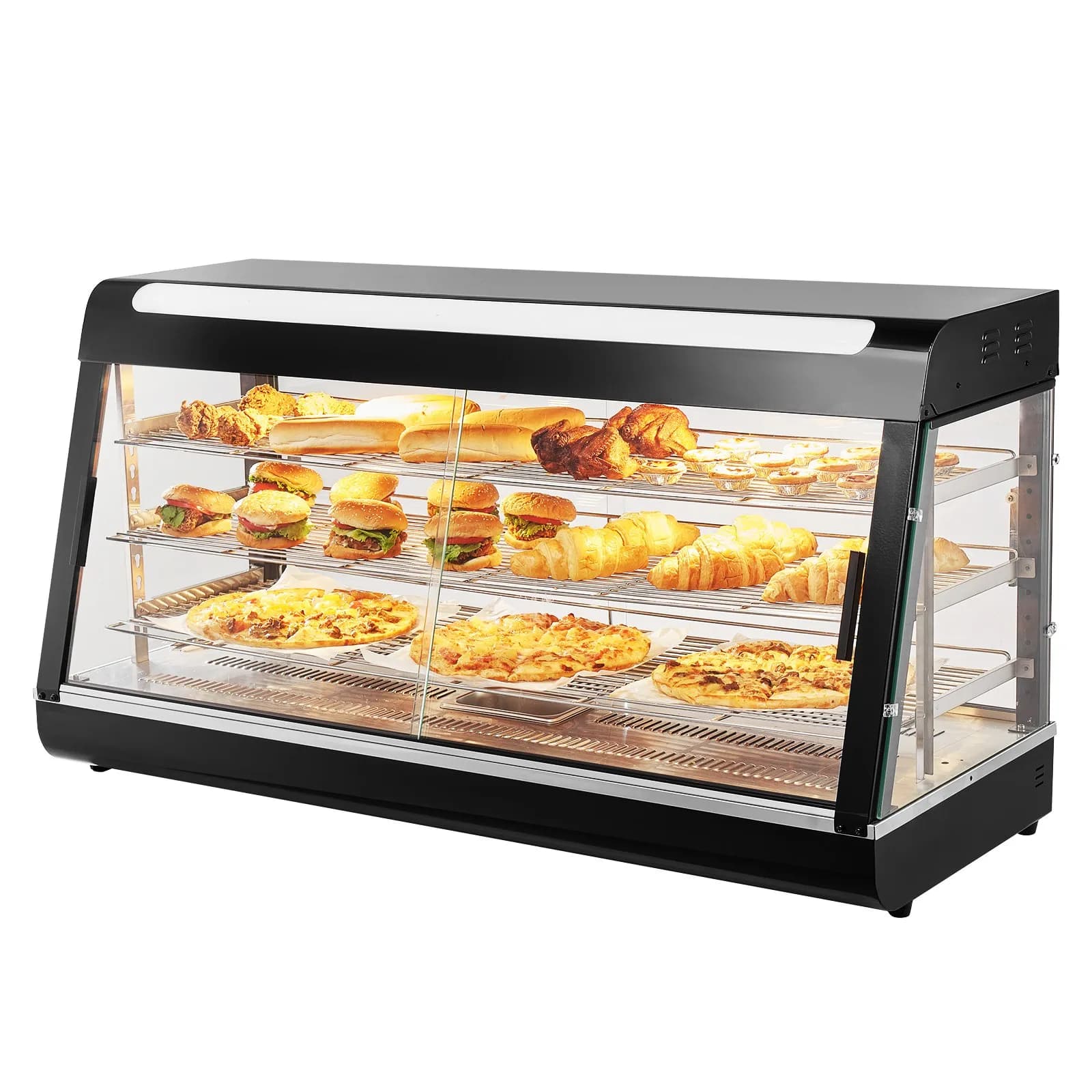 Професионална Топла Витрина на 3 Нива – Настолна 1500W Регулируема Температура и LED Осветление