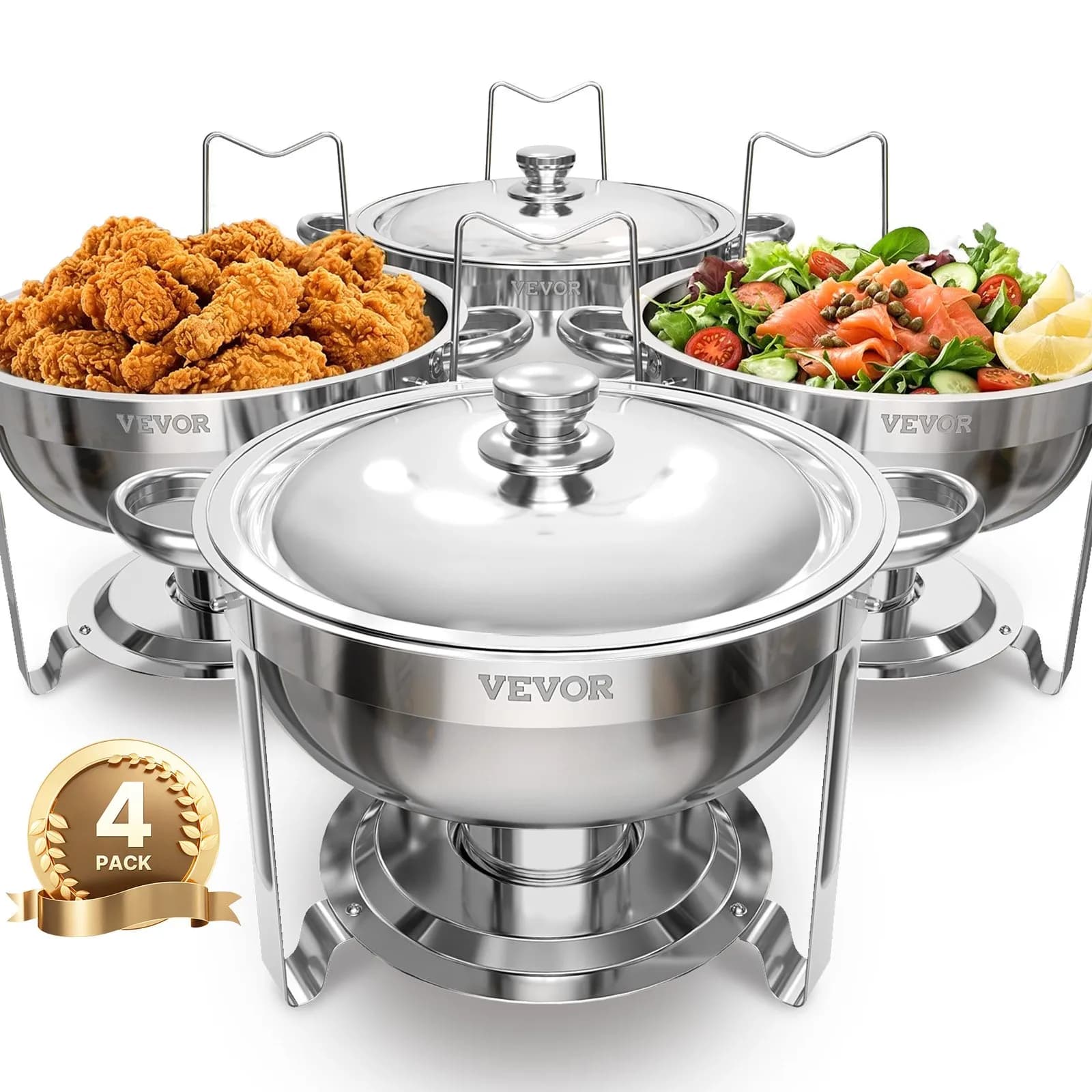 Комплект кръгли чафинг съдове – 4 броя 5 Qt неръждаема стомана